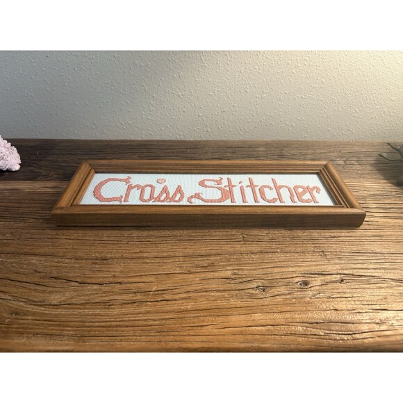 Vintage Cross Stitch "Cross Stitcher" Framed and Completed 13.75X4.75 Inches - Picture 6 of 8